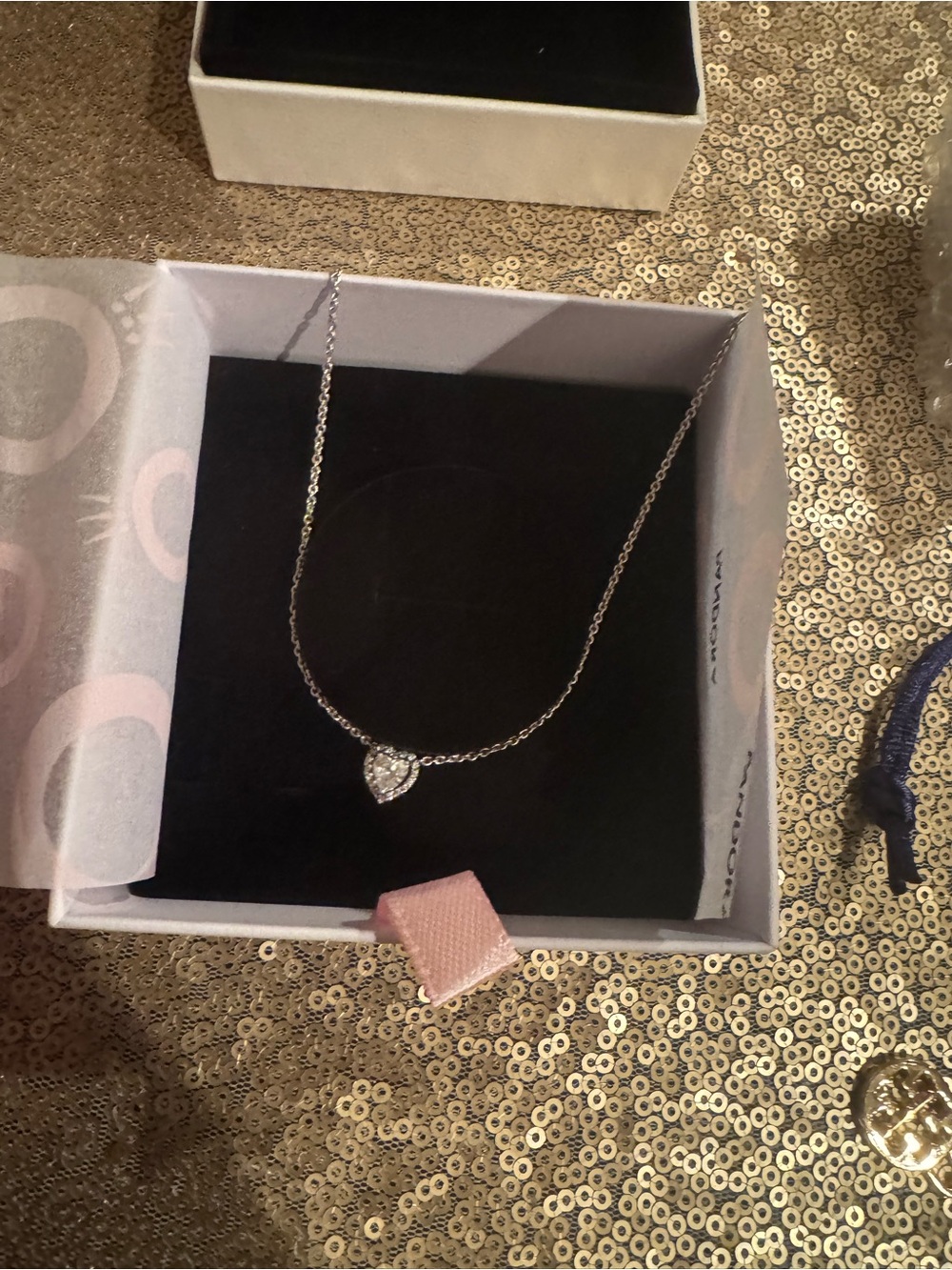 New Pandora Silver Heart Pendant Necklace , with box